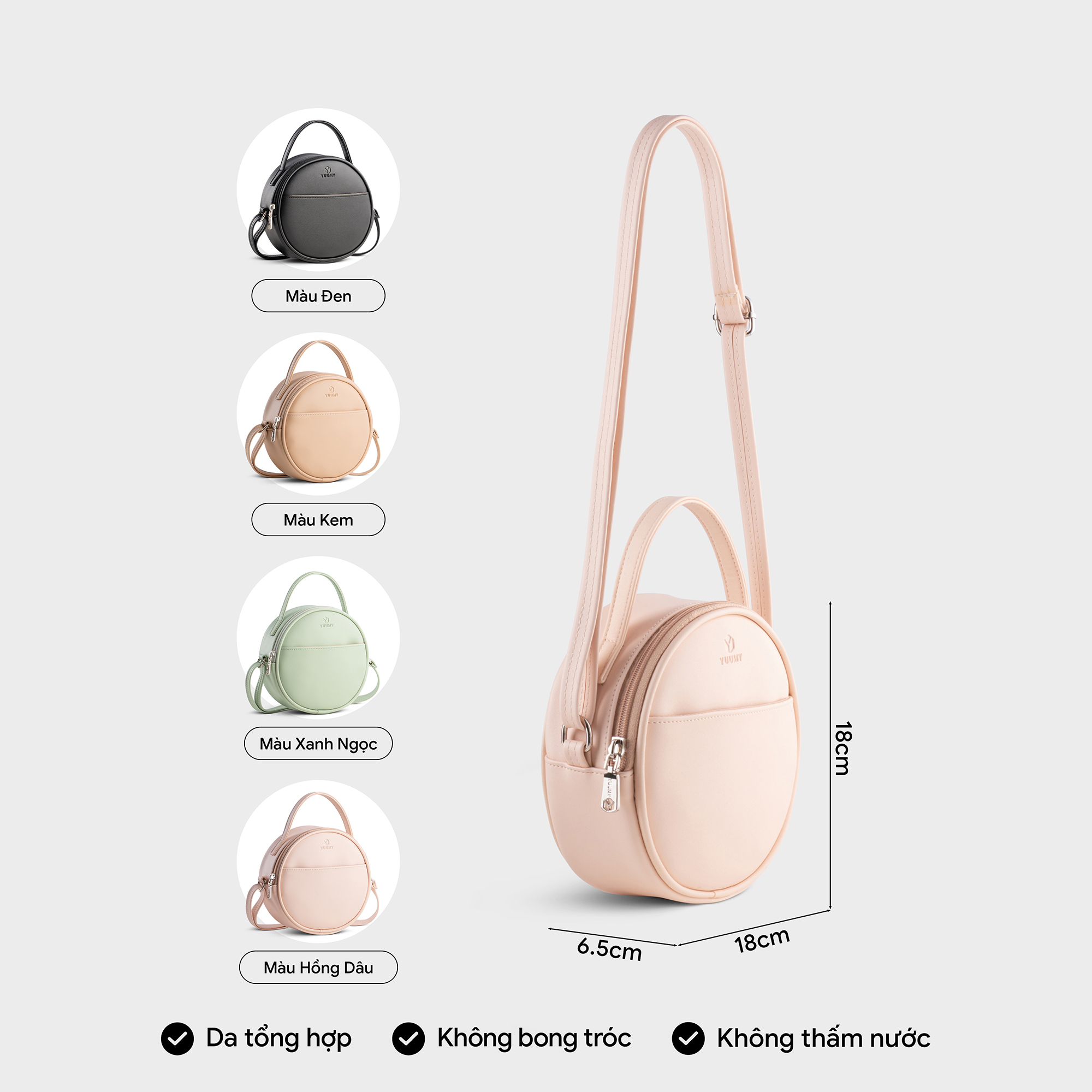 Túi Yuumy ( Thời trang nữ dáng tròn phối ngăn size 18 - Túi đeo chéo da Seasand YN261 )