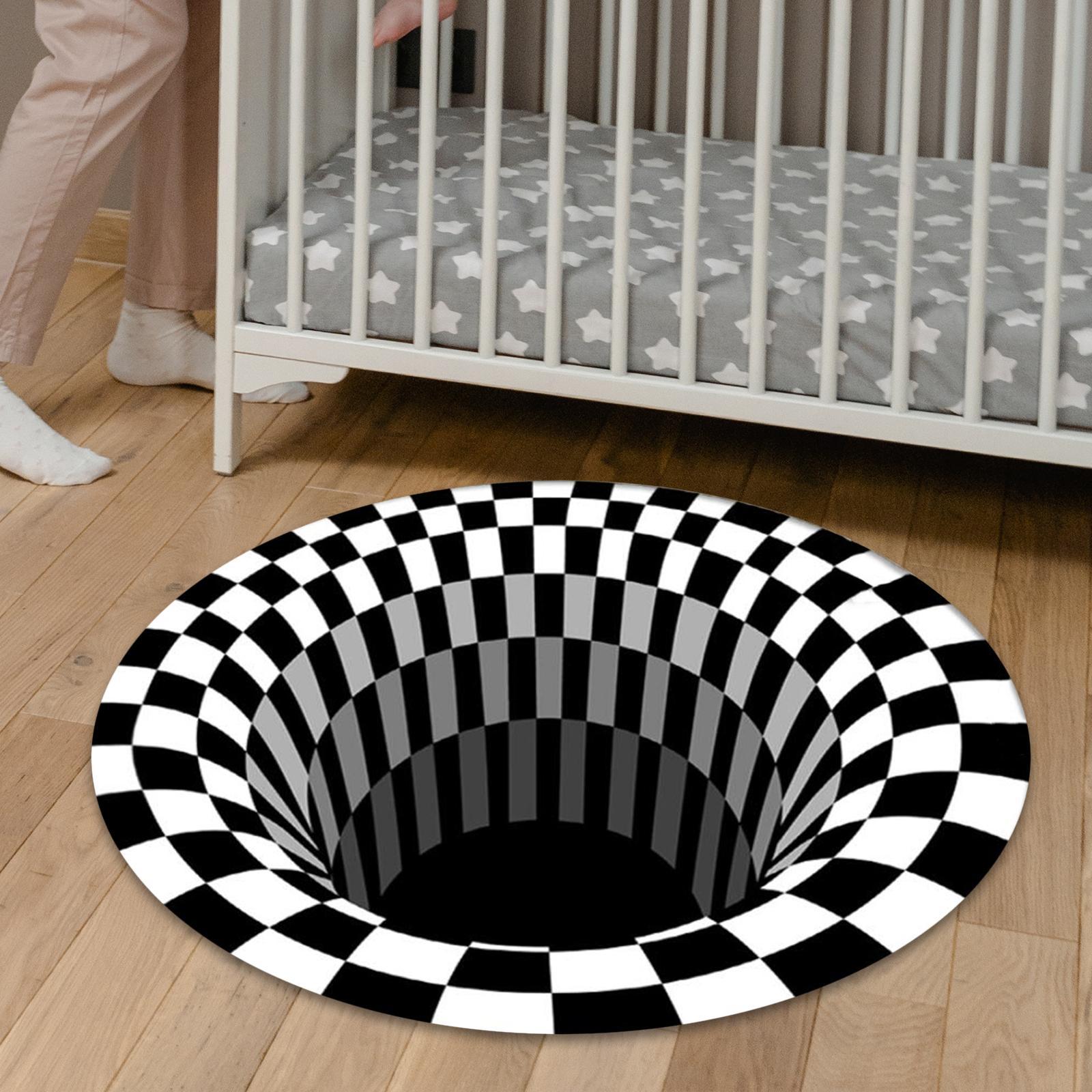 Visual Illusion Area Rug, 3D Effect Area Rugs, Durable Polyester Round Doormat, Black White Carpet for Entryway Home Decoration, Machine Washable