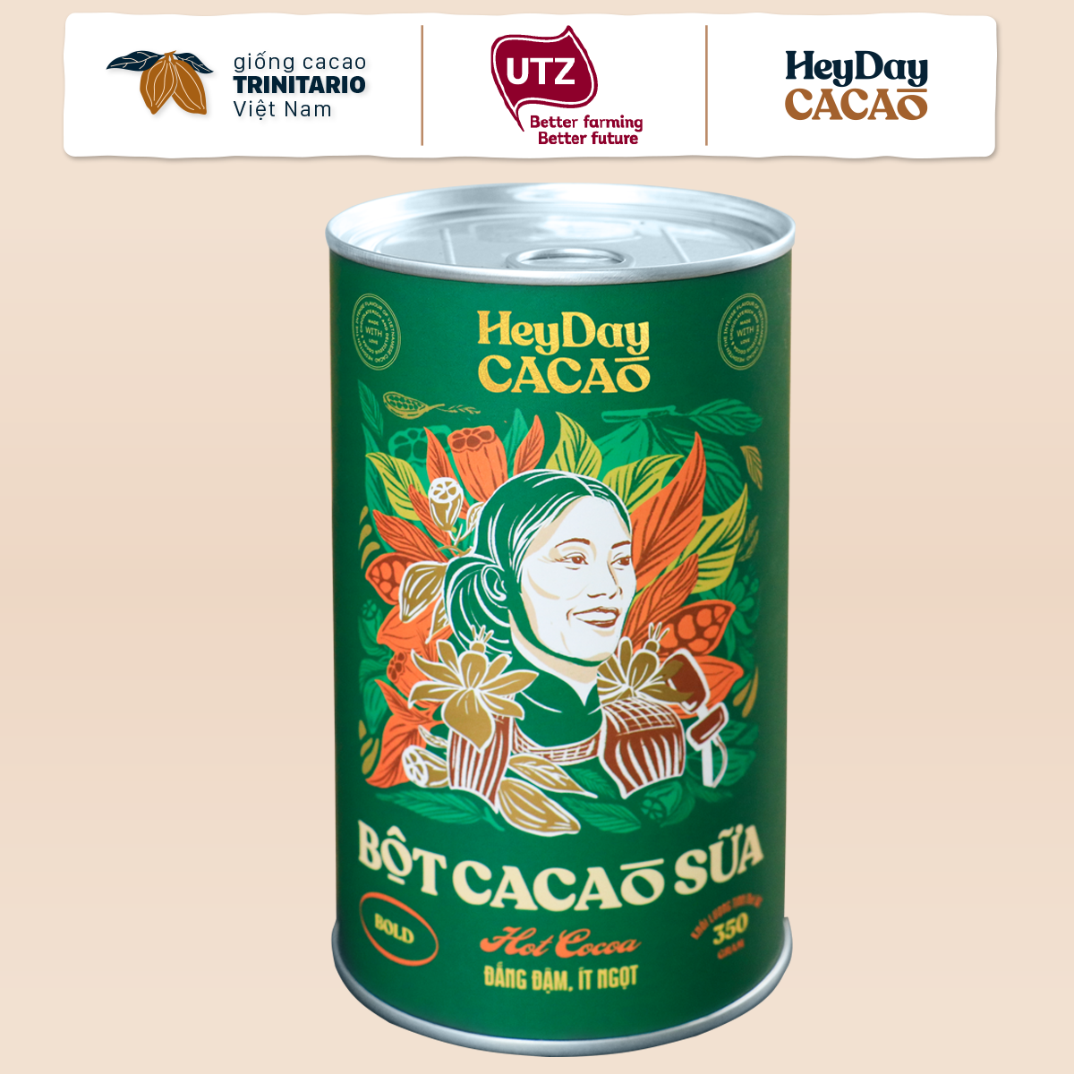 Bột cacao sữa Bold - Đắng đậm, Ít ngọt - Lon 350g - Bộ Sưu Tập sản phẩm &quot;Thật&quot; Heydaycacao