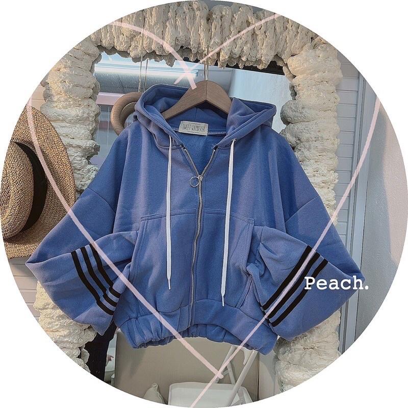 Áo khoác lửng croptop nỉ ngoại sọc tay có nón unisex ulzzang nam nữ