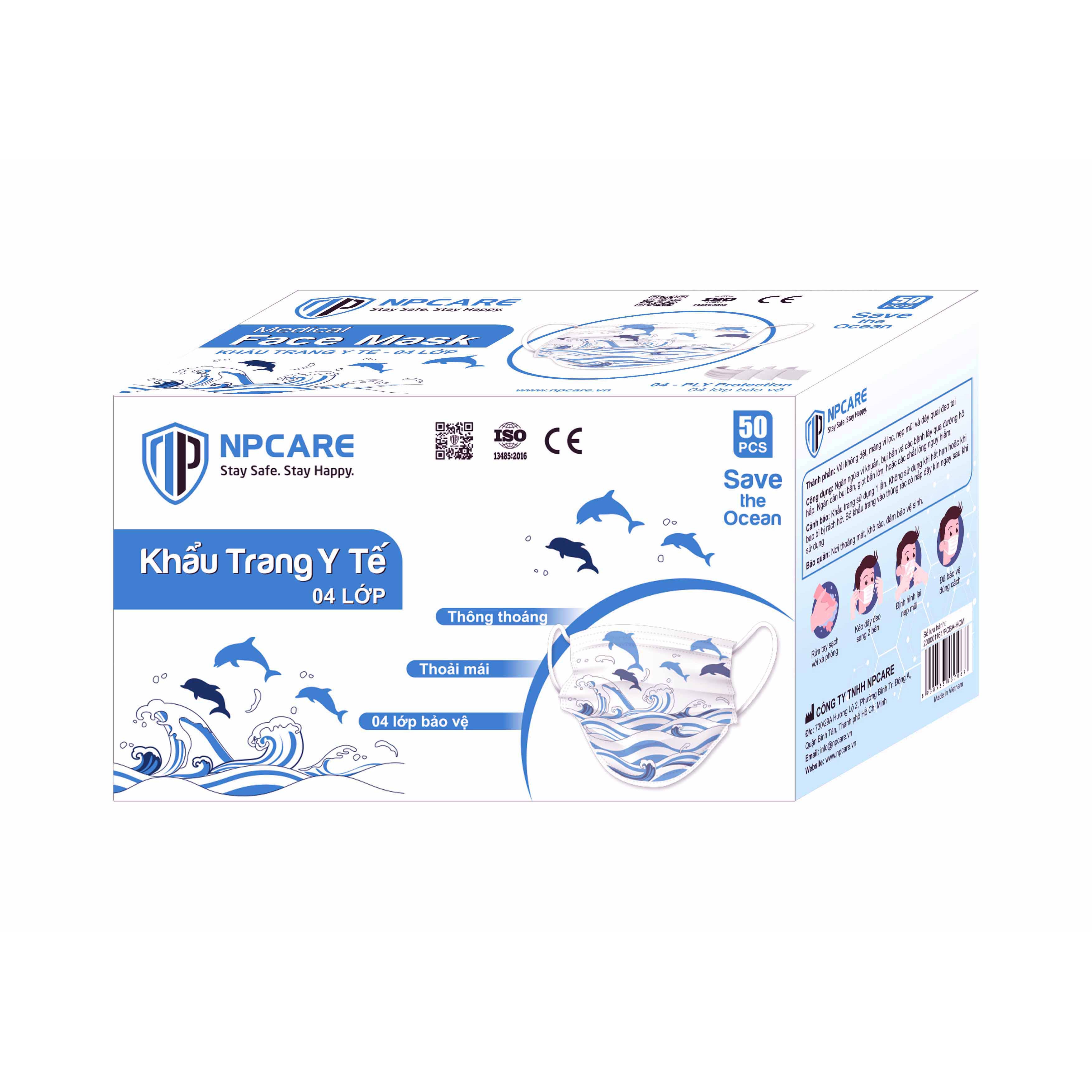 Khẩu trang y tế 4 lớp Save the Ocean NPCARE - Hộp 50 cái