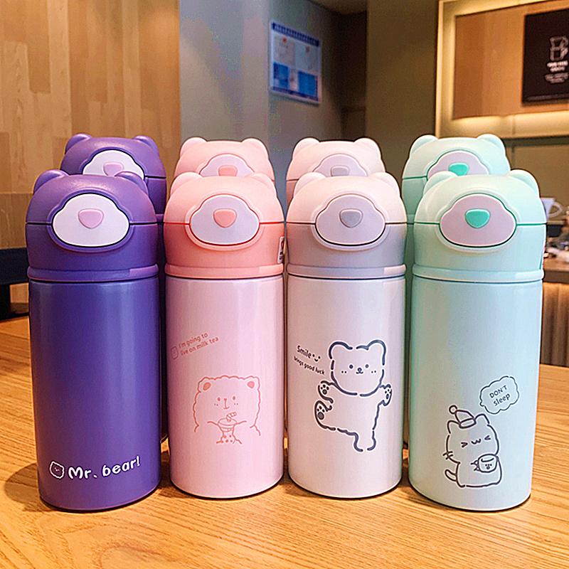 350Ml/450Ml Hoạt Hình Bình Giữ Nhiệt Cốc Tập Uống Có Ống Hút Đôi Thép Không Gỉ Trẻ Em Hút Chân Không Bình Dễ Thương Nhiệt Nước tumbler