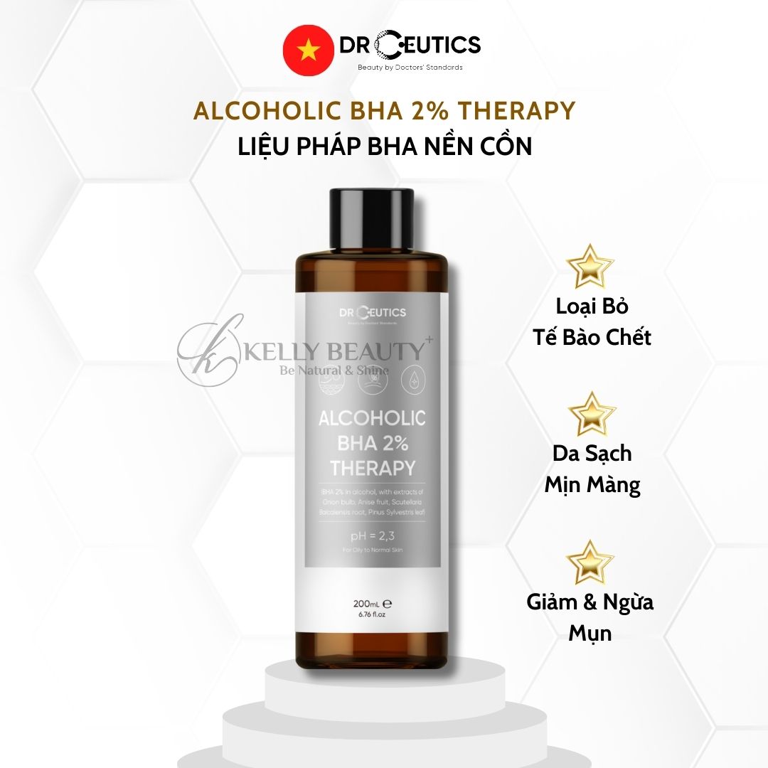 DrCeutics ALCOHOLIC BHA 2% Therapy NỀN CỒN- Giảm Mụn, Loại Bỏ Da Chết, Dầu Thừa; Se Lỗ Chân Lông | Kelly Beauty