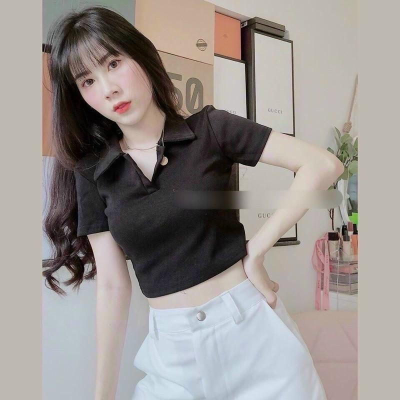Áo croptop cổ vuông nữ chất bozip lạnh kiểu bó ôm body basic trơn Taosan, ao thun co chữ U n
