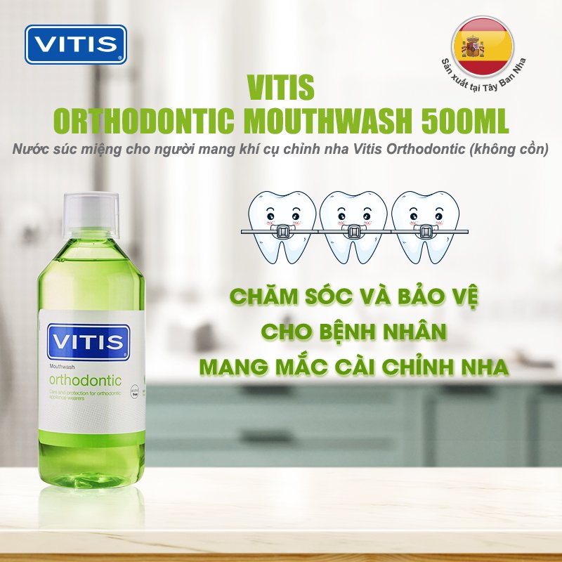 Nước súc miệng cho người mang khí cụ chỉnh nha Vitis Orthodontic 500ml