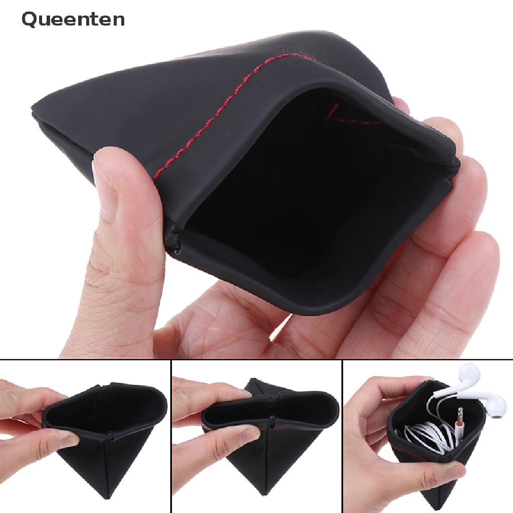 Queenten Portable PU leather earphone case storage bag headset headphone carrying pouch QT