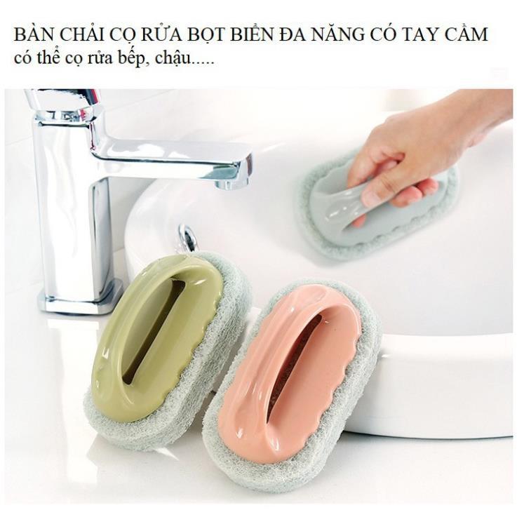 Bàn chải cọ rửa bọt biển đa năng có tay cầm, có thể cọ rửa bếp, xong nồi, bát đĩa, bồn rửa mặt, nhà vệ sinh.