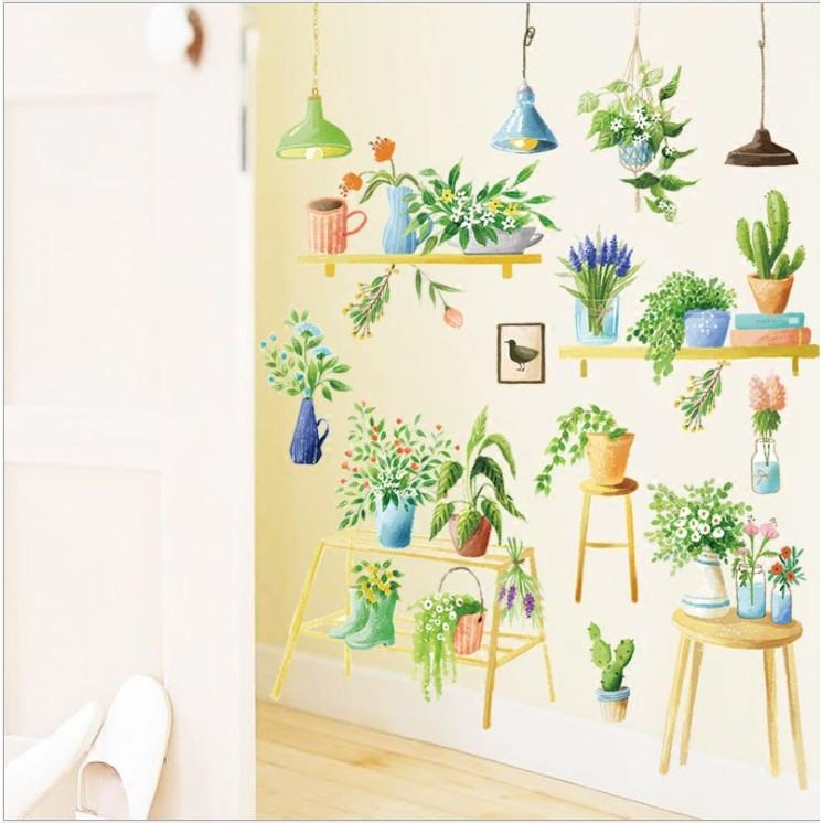 Decal dán tường trang trí - KỆ HOA KẾT HỢP ĐÈN TREO CAO CẤP
