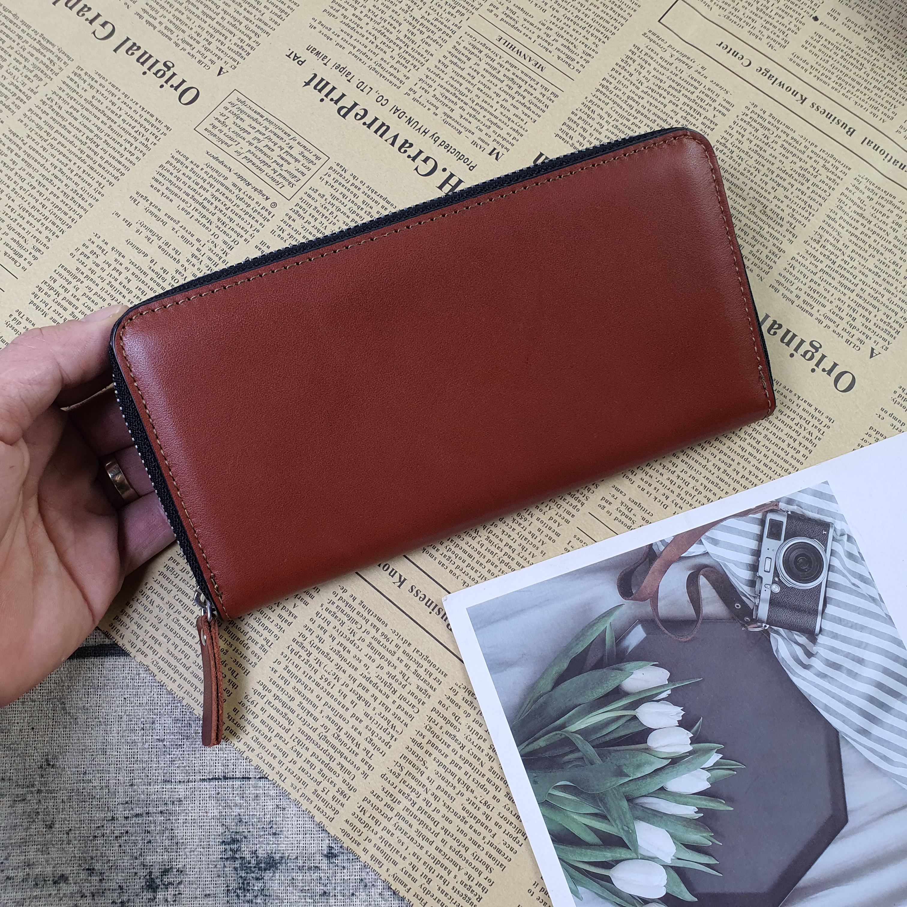 [Da thật] Ví dài cầm tay Pull-up WL113 (Brown) - 100% da bò thật, BH 3 năm