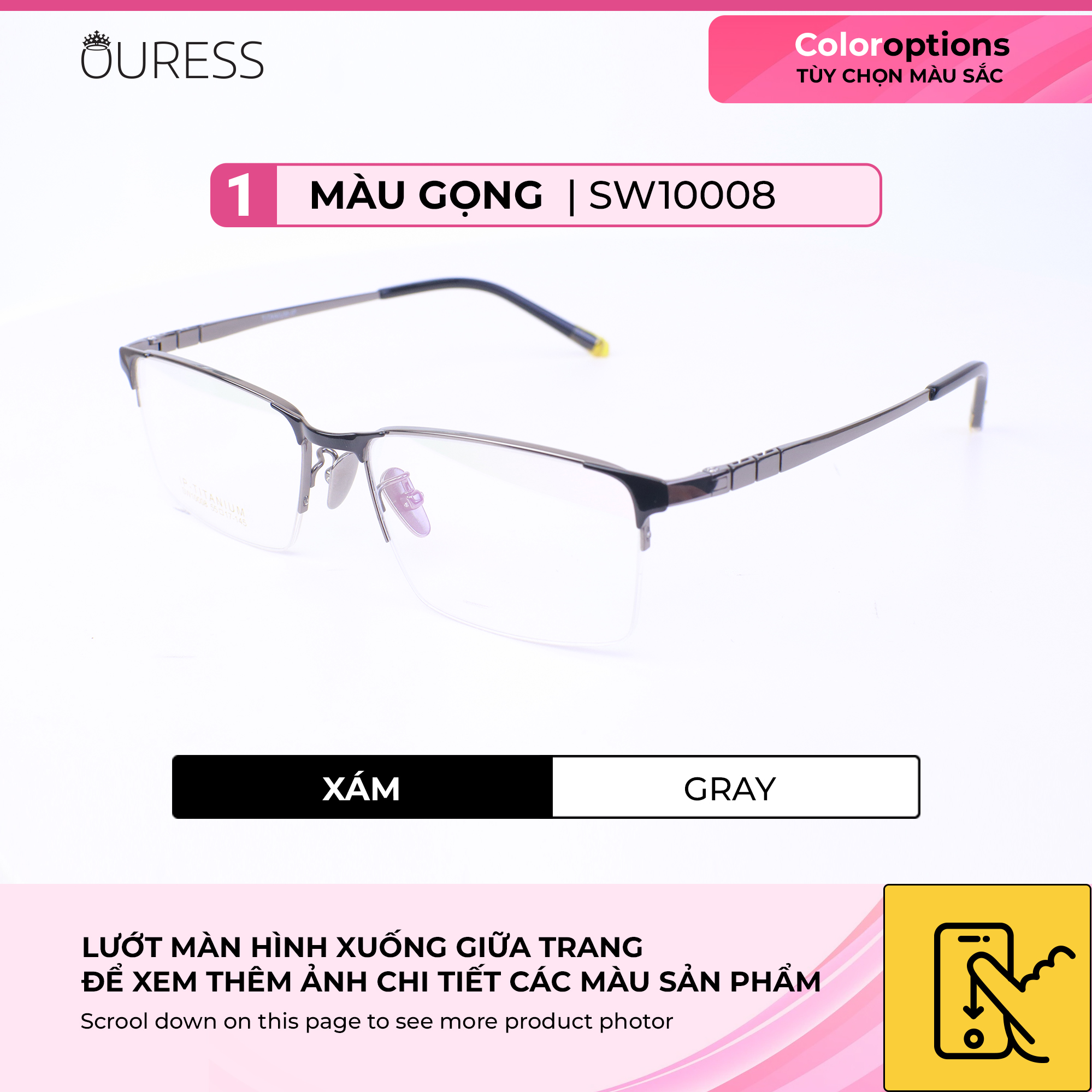 Gọng kính titanium thời trang nam siêu nhẹ siêu bền OURESS sw10008