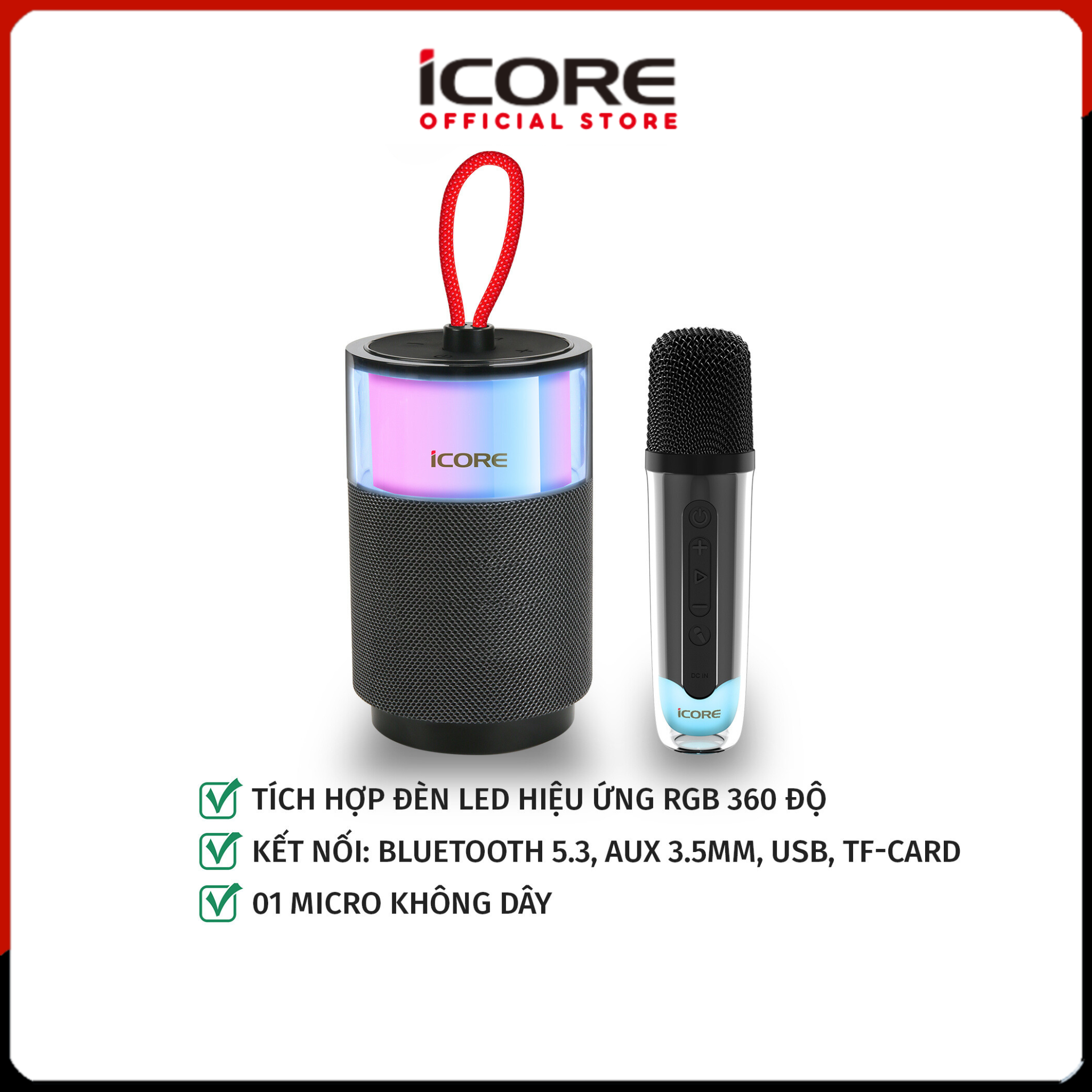 Bộ Loa Karaoke Mini Bluetooth iCore ISM03 Kèm 1 Micro - Hàng chính hãng