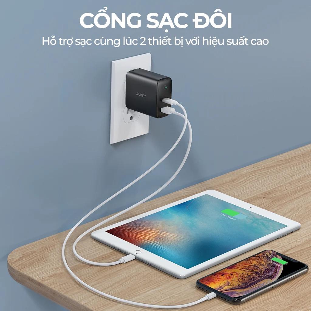 Cốc Sạc Nhanh AUKEY PA-D1 Type C Power Delivery 30W, USB 12W, Công Nghệ Dynamic Detect - Hàng Chính Hãng