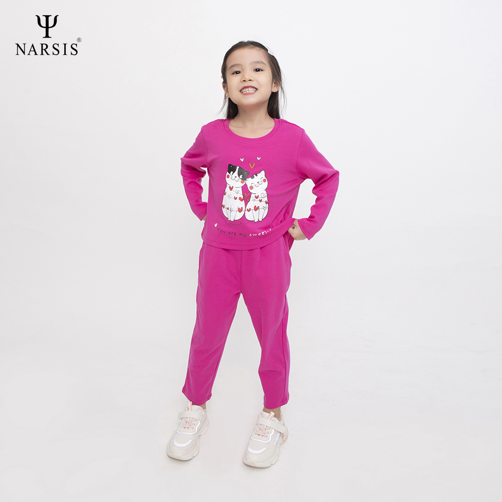 Bộ thu đông bé gái Narsis KM0027 màu hồng chất Cotton