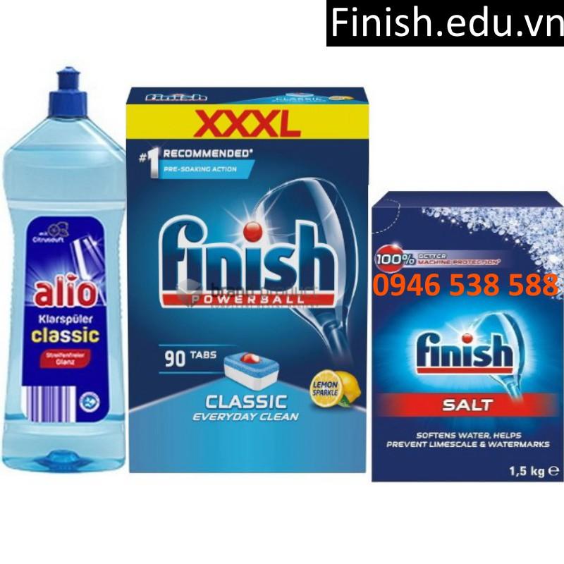 Combo viên rửa bát finish classic 90v + muối finish 1.5kg + Nước làm bóng alio 1 lít dùng cho máy rửa bát