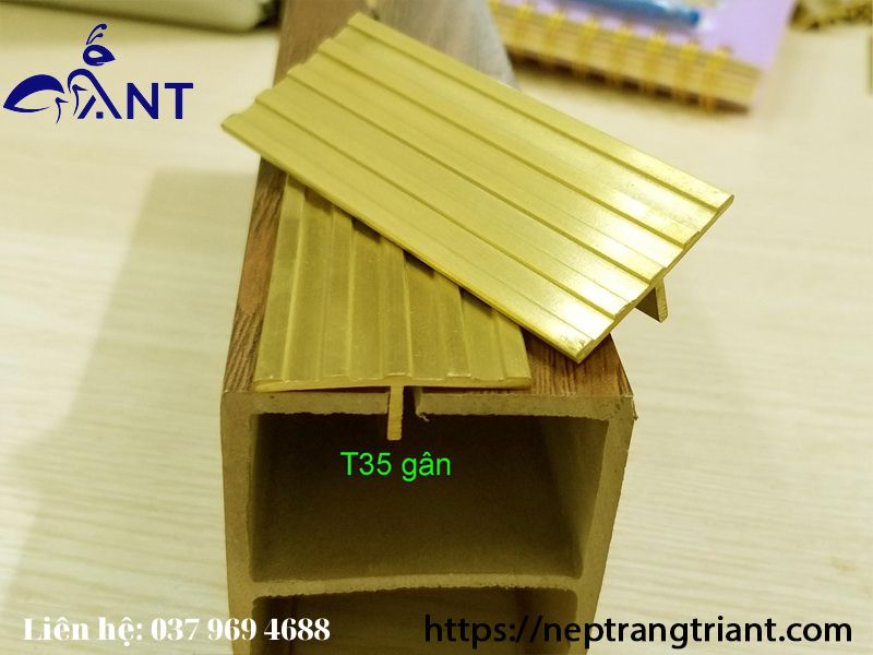 Nẹp đồng t35 gân, nẹp đồng t chống trơn, thanh dài 4m, giá tính theo mét, trang trí nhà cửa