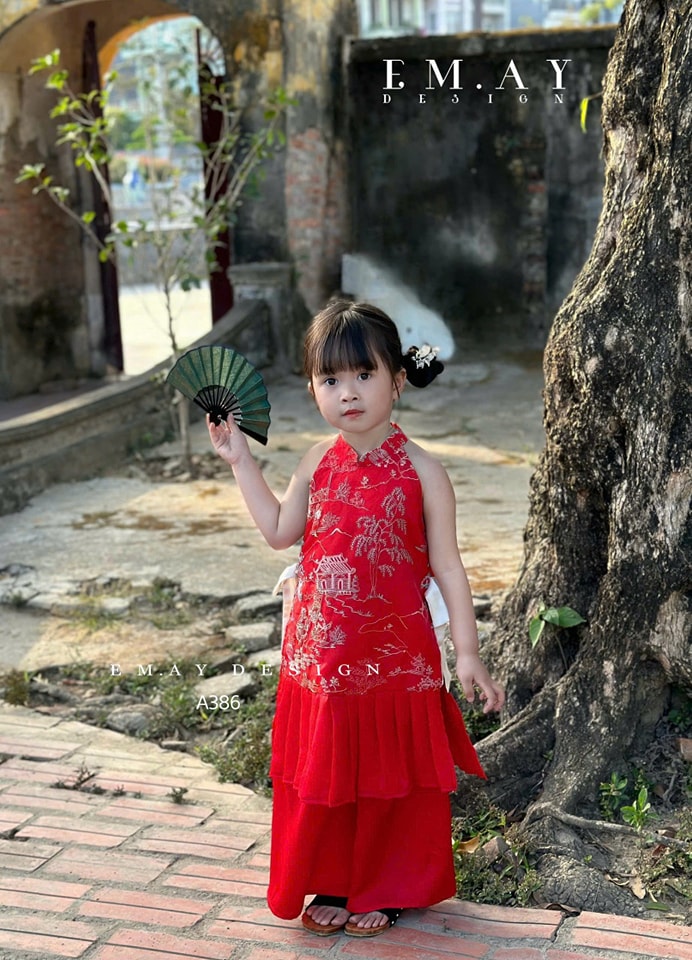 bộ áo dài áo yếm đào cho bé gái mẫu cung đình mùa xuân xinh xắn diện lễ tết năm mới từ 12-40kg hàng thiết kế cao cấp