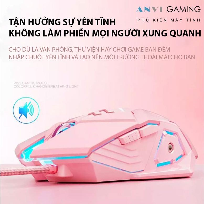 Chuột gaming có dây Inphic PW5P màu hồng/đen Hỗ trợ điều chỉnh DPI 4 tốc độ - Hàng nhập khẩu