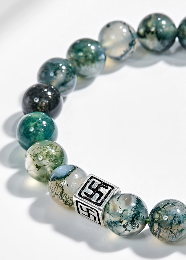 Vòng Tay Đá Bằng Ngọc Thủy Tảo Phối Charm Bạc