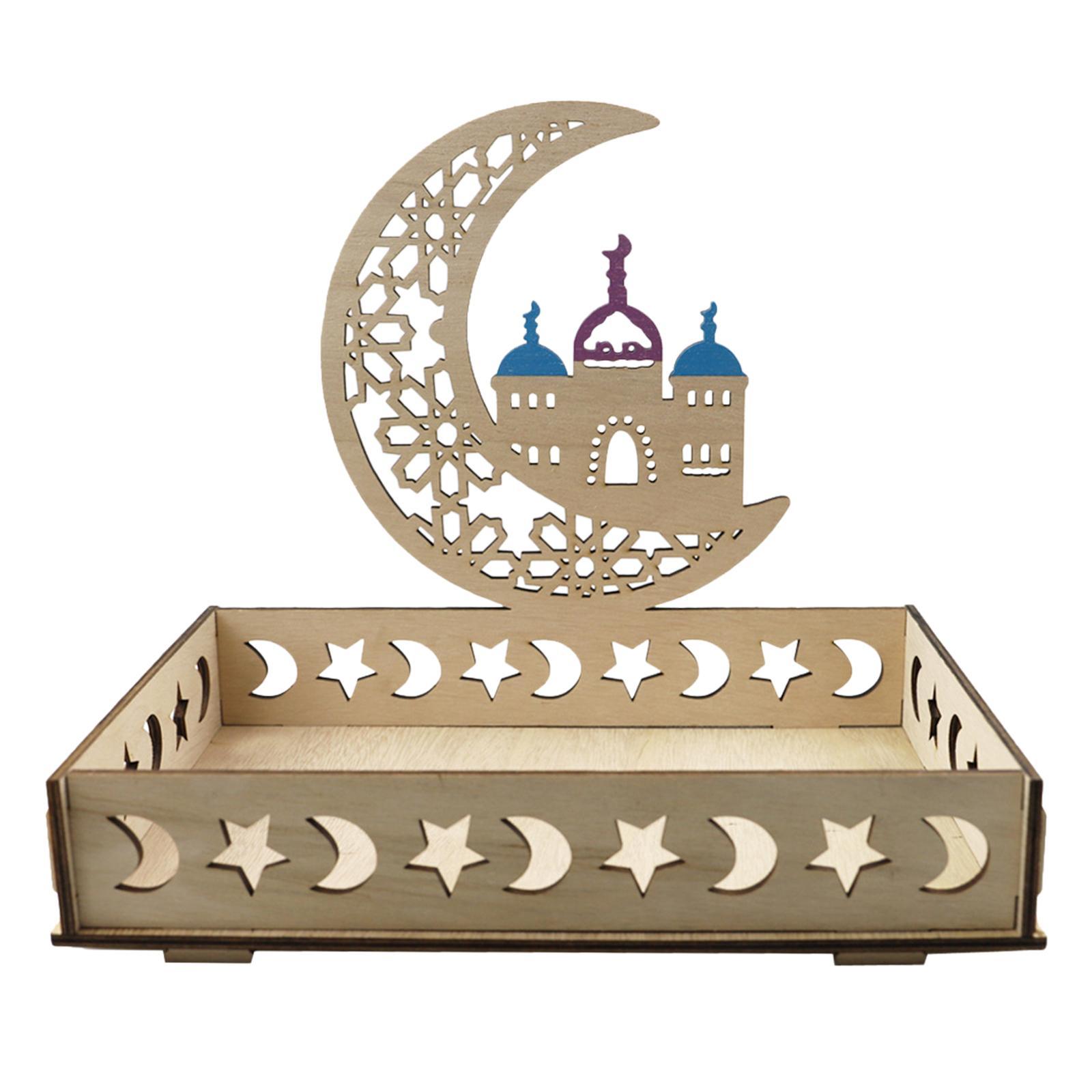 Ramadan Wooden Tray Eid Plates for Home,Eid Mubarak Tableware Tray Ramadan Decorations for Table Wooden Tray Dessert Display Holder for Ramadan Table