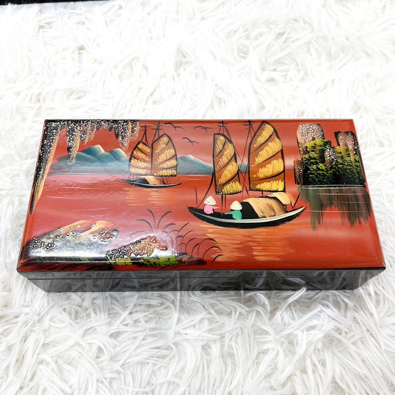 Hàng loại 1- Hộp Trang Sức Sơn Mài Cao Cấp size 9 x18 cm lót nhung sang trọng
