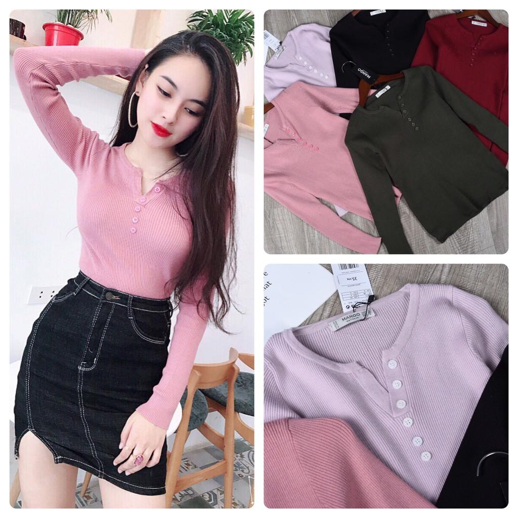 Áo len cổ V cúc ngực