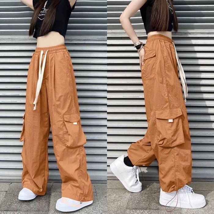 SET QUẦN DÀI ỐNG RỘNG TÚI HỘP DÂY RÚT LƯNG CAO SUÔNG TRƠN + ÁO CROPTOP THUN ĐEN DẠO PHỐ THỂ THAO ĐI CHƠI ĐI TIỆC
