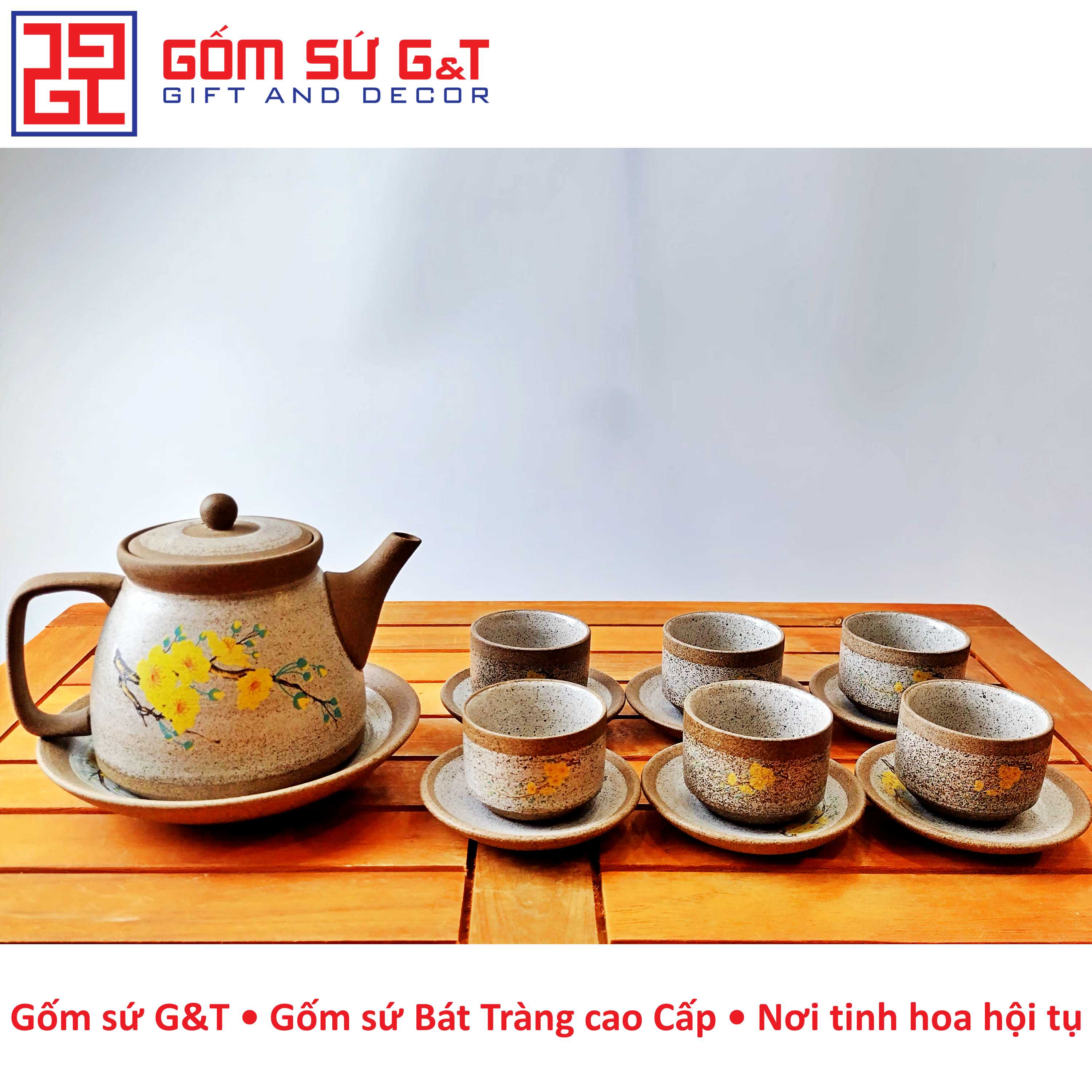 Bộ trà hồng sa mai vàng Gốm Sứ G&T