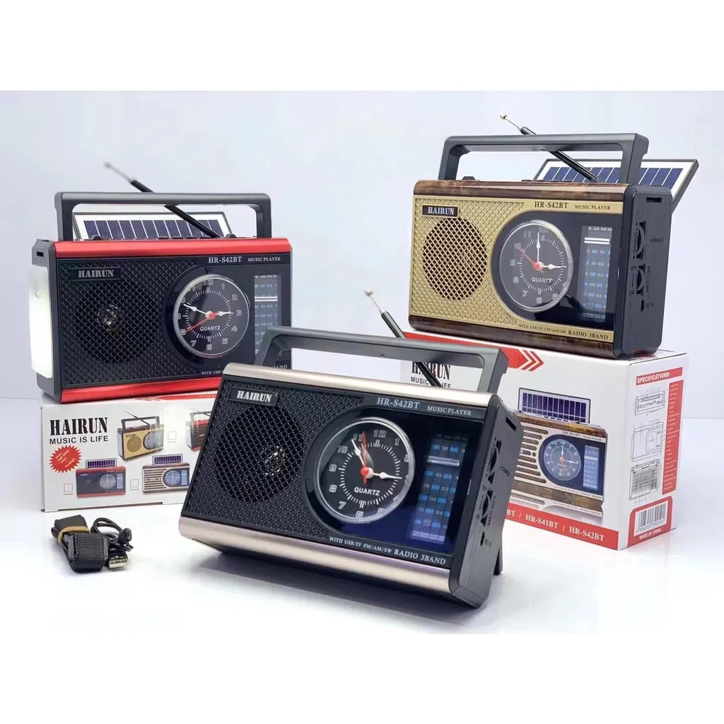 Đài Radio FM Bluetooth HR-40BT - Loa Bluetooth Radio, Loa bluetooth kết hợp đài radio - Tích hợp đồng hồ và đèn pin, Phong cách cổ điển vintage - Vỏ gỗ sang trọng, Tích hợp đồng hồ và đèn pin