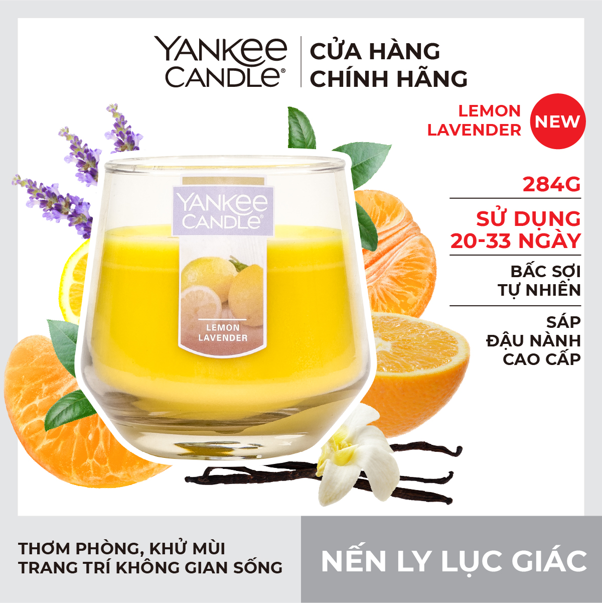 Nến Ly Lục Giác Sáp Đậu Nành 284gram từ Yankee Candle - Lemon Lavender