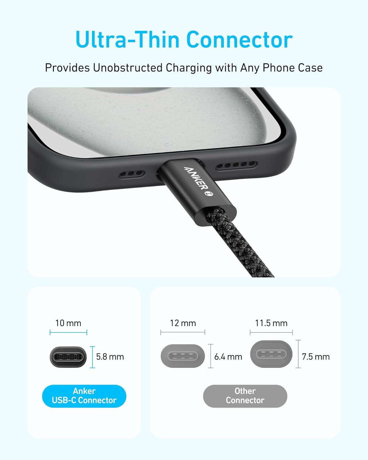 Cáp sạc Anker Zolo C-C 1.8m Nylon Đen (Black) A8060 - Hàng Chính Hãng