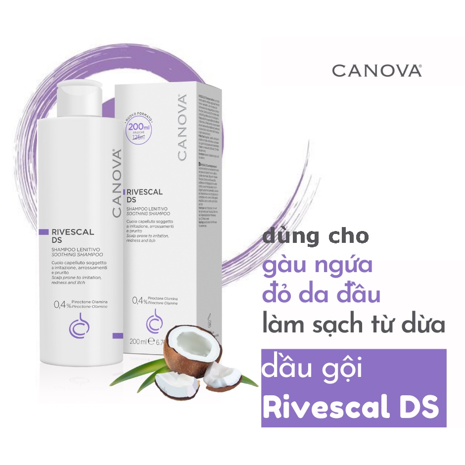 Dầu gội giảm nấm, làm dịu dành cho da gàu, bị kích ứng Canova Rivescal DS shampoo 200ml