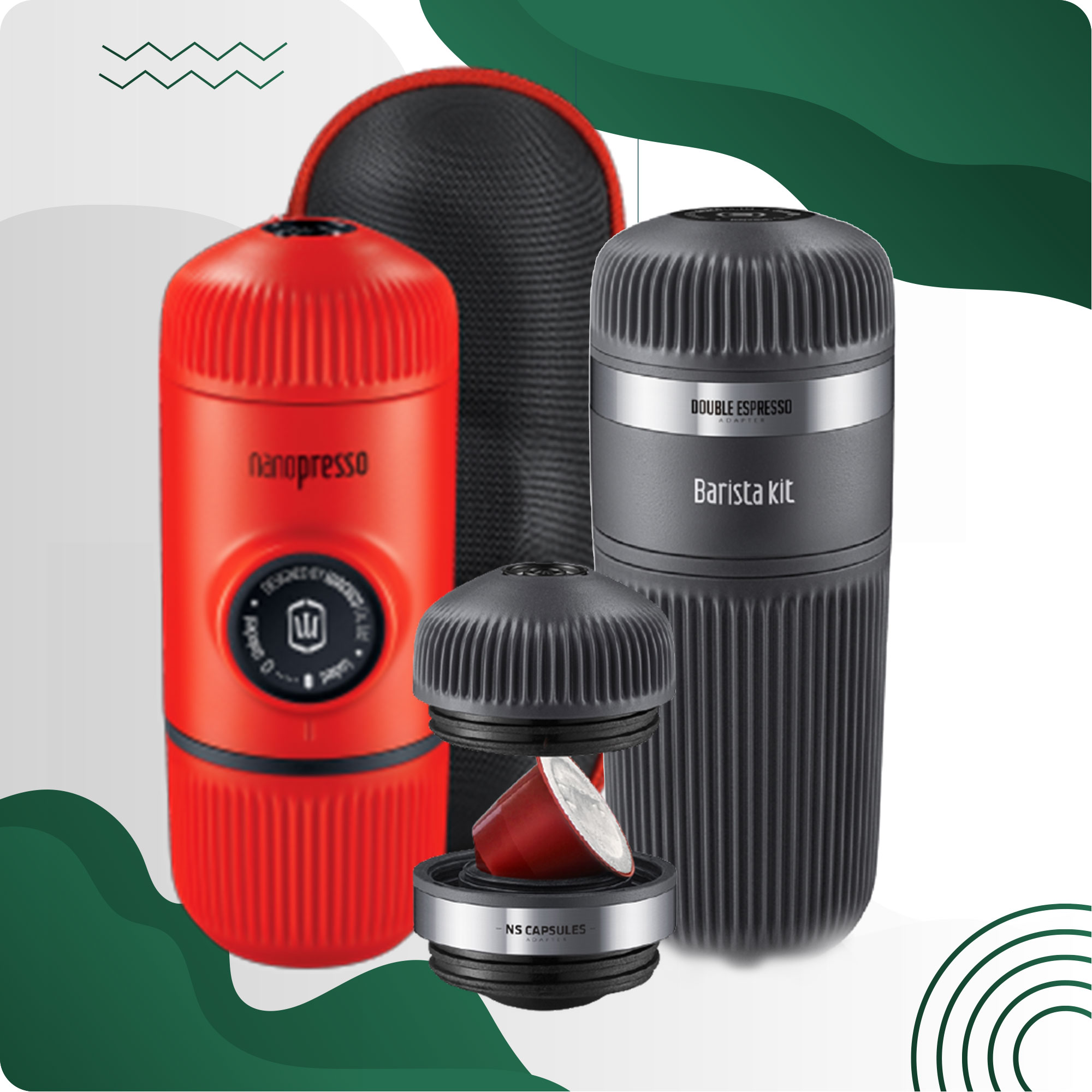 WACACO – COMBO DỤNG CỤ ÉP ESPRESSO BẰNG TAY NANOPRESSO LAVA RED – WINTER BREAK