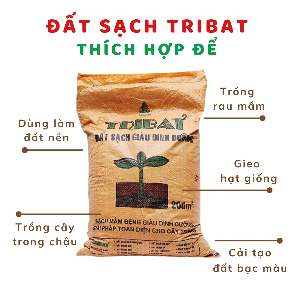 Đất Sạch Tribat Giàu Dinh Dưỡng 20dm3 &amp; 50dm3