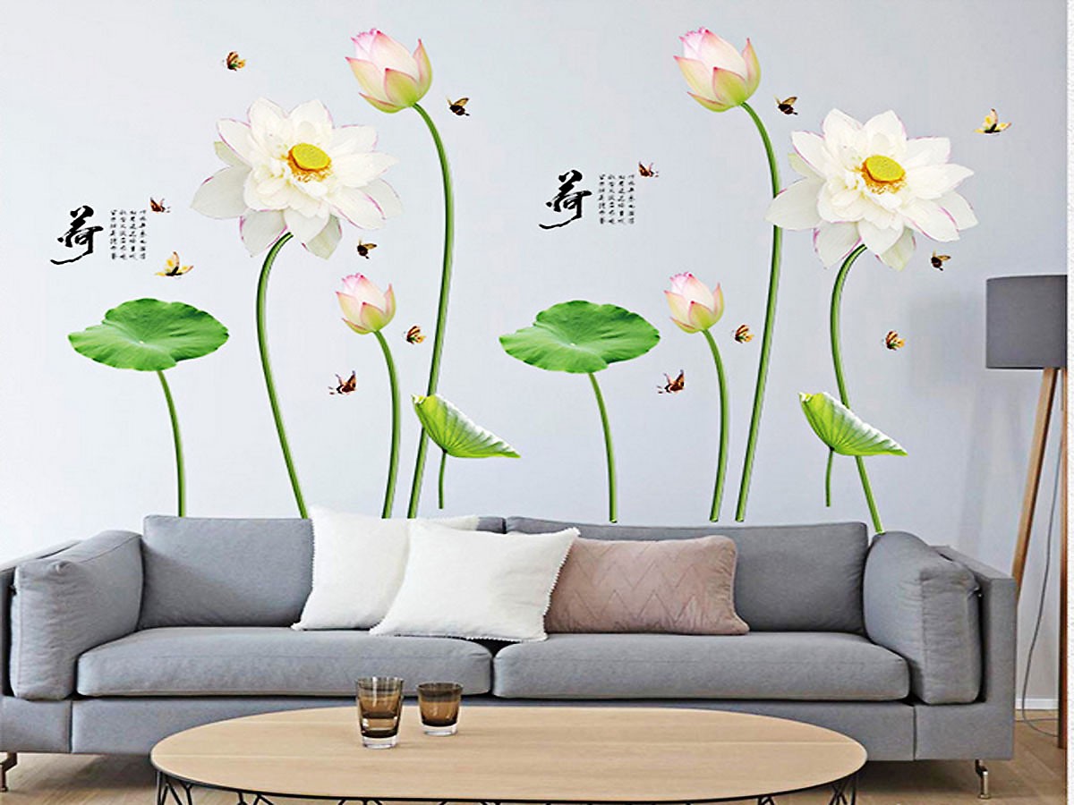 Decal dán tường hoa sen combo sang trọng
