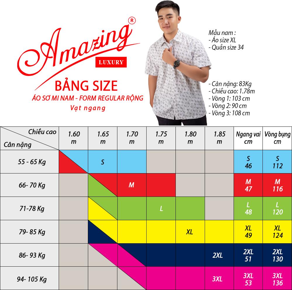 Áo sơ mi nam Amazing, họa tiết nhỏ, tay ngắn, vạt ngang, dáng rộng, sang trọng-50122-03