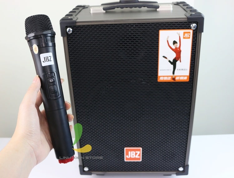 Loa kéo di động JBZ NE-107 - Loa karaoke thùng gỗ bọc simili bass 2.5 tấc, công suất 100w kèm micro không dây - Hàng nhập khẩu