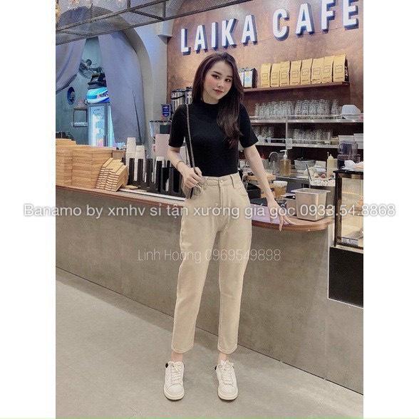 Quần jean dáng baggy co giãn hàng đẹp màu đen nâu kem thời trang 863