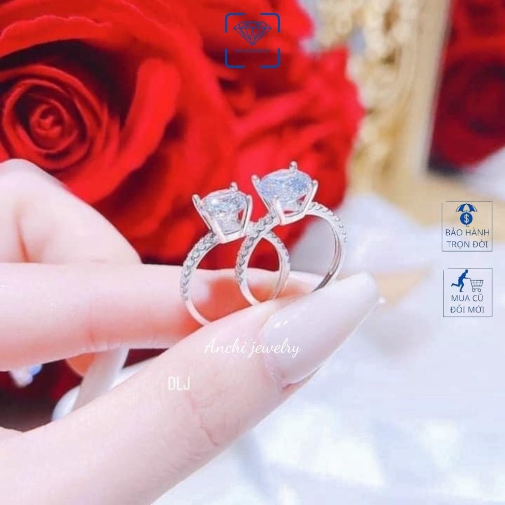 Nhẫn bạc 4 chấu cao gắn đá cubic mạ vàng giá rẻ cho nữ, Anchi Jewelry