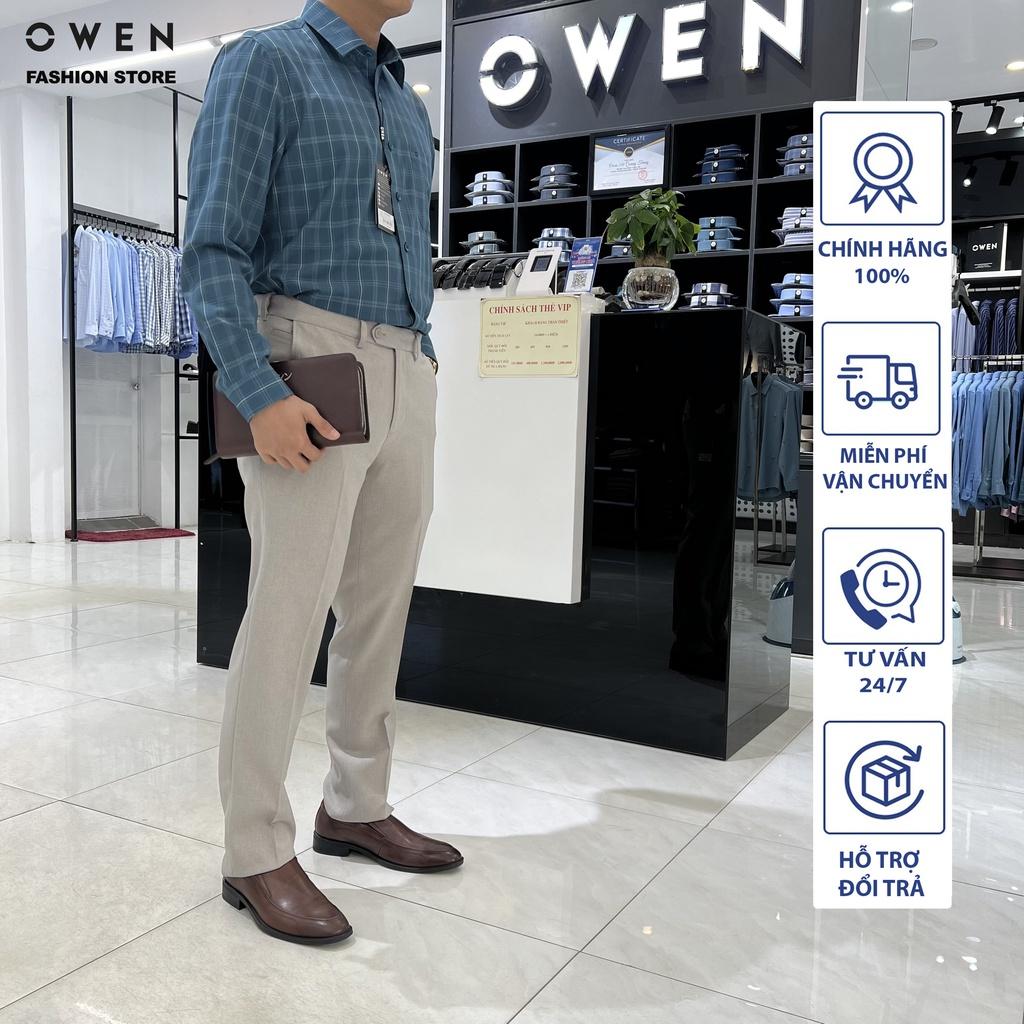 OWEN - Quần âu nam công sở dáng Regular màu xám trơn có trợ cạp co dãn mã QRT23478