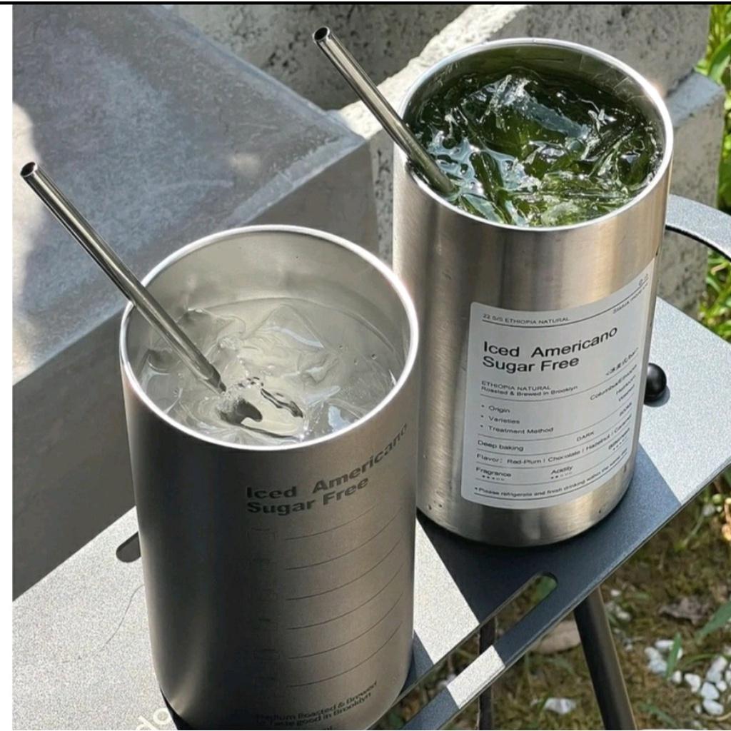 Cốc Giữ Nhiệt Iced Americano Có Ống Hút Dung Tích 600ml/ 360ml, Bình Giữ Nhiệt Inox 304 Cao Cấp, Ly Giữ Nhiệt 6-8 Tiếng