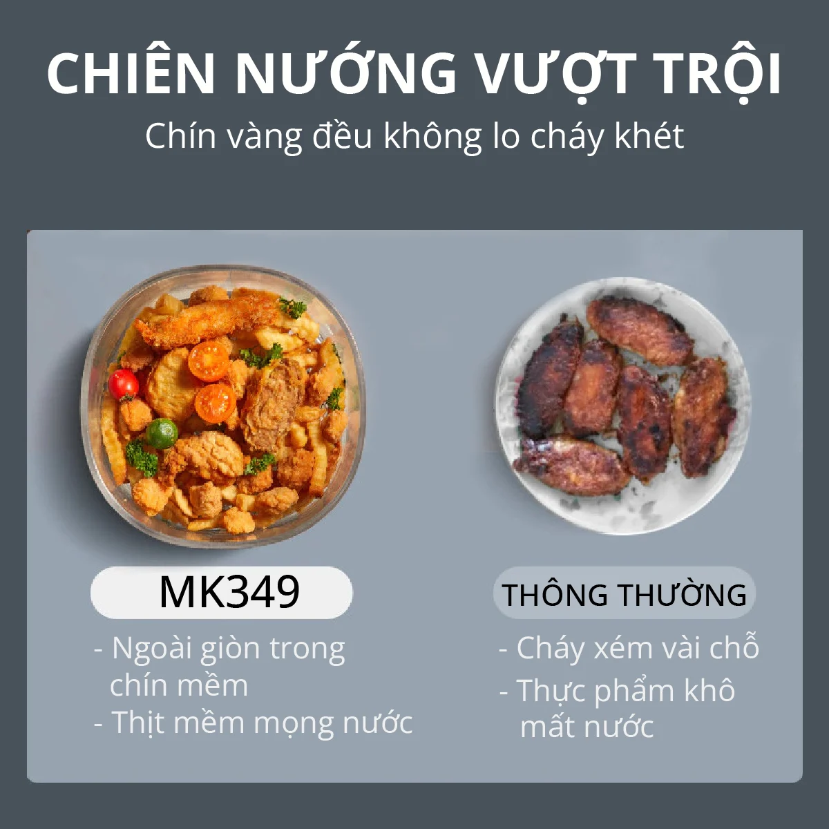 Nồi chiên không dầu lòng thủy tinh khay inox 304 không bong chống dính, gỉ sét, dung tích tổng 6L bảo hành 24 tháng