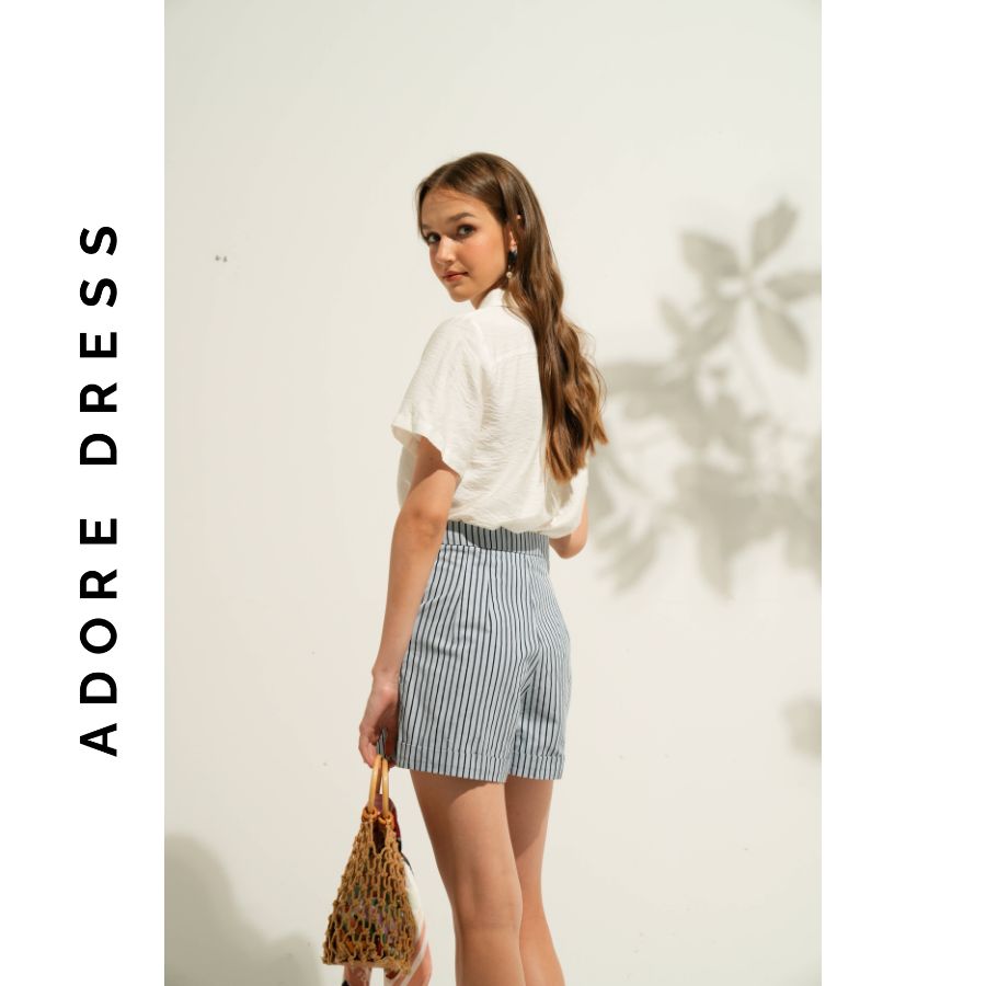 Quần Shorts thô kẻ pastel blue  và be lơ vê gấu 311SO1002  ADORE DRESS