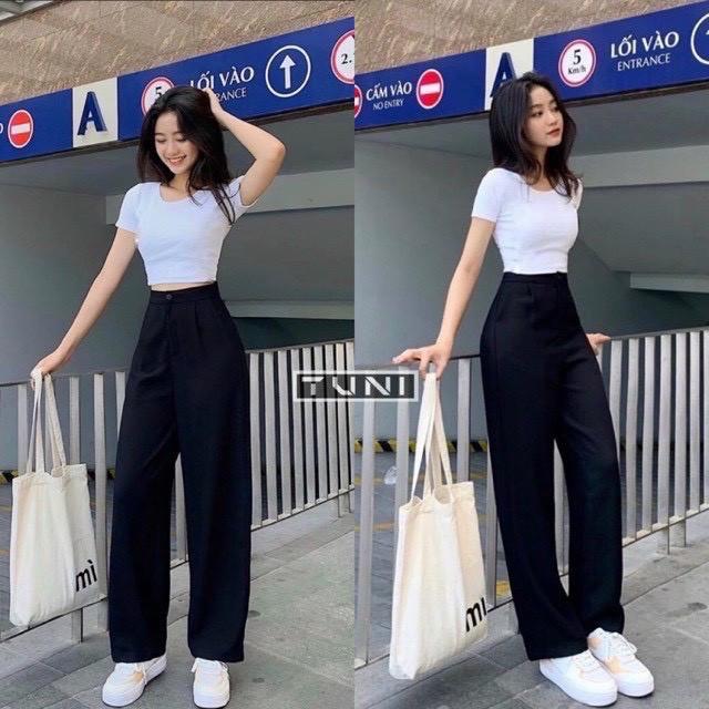 Quần Baggy Kaki Nữ Dáng Dài Ống Suông Rộng Ulzzang Hai Màu Trắng Đen, Labibi