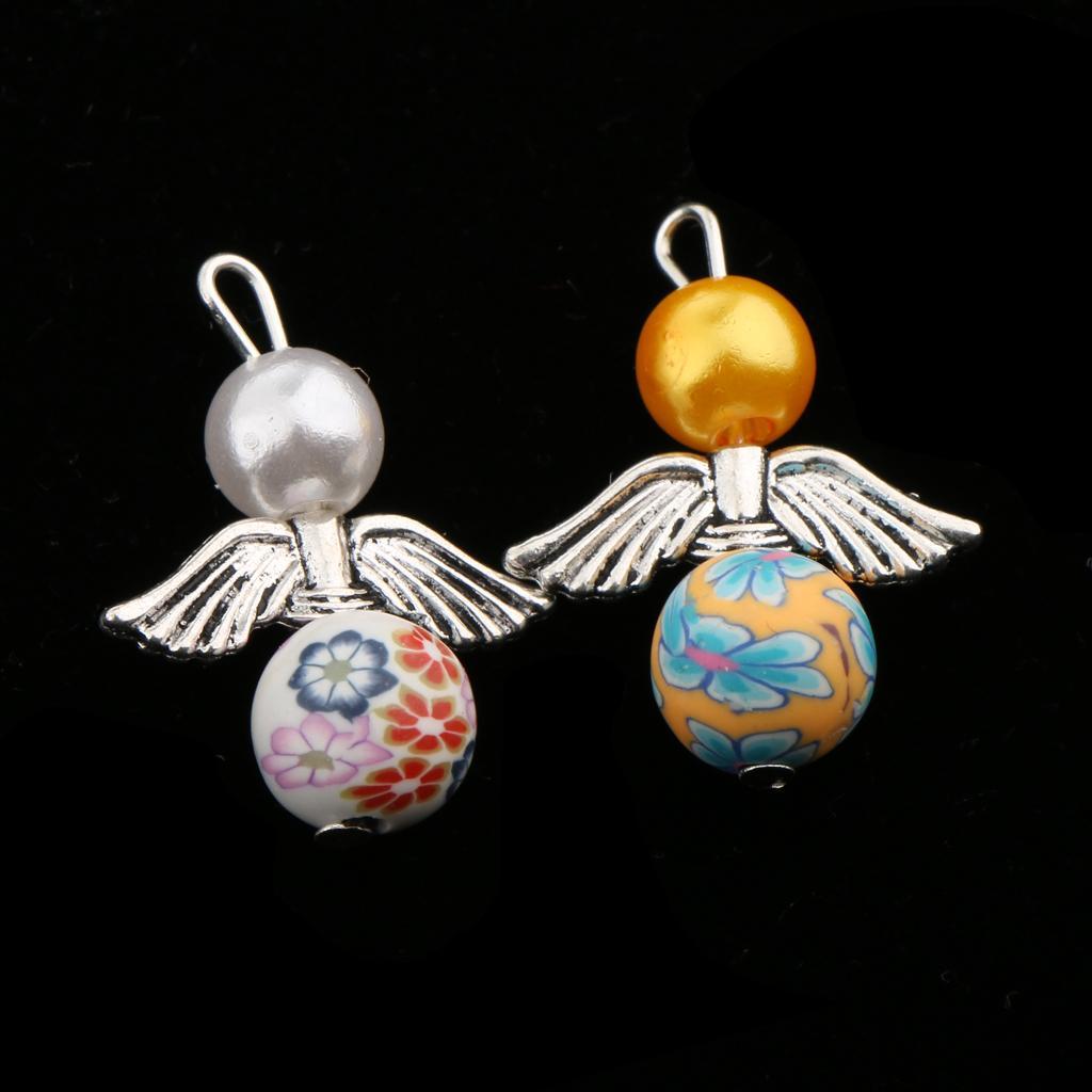20 Pieces Colored Pearl Charms Angel Wings Polymer Clay Round Bead Metal Charms For DIY Pendant Necklace Bracelet Jewelry Making Crafts