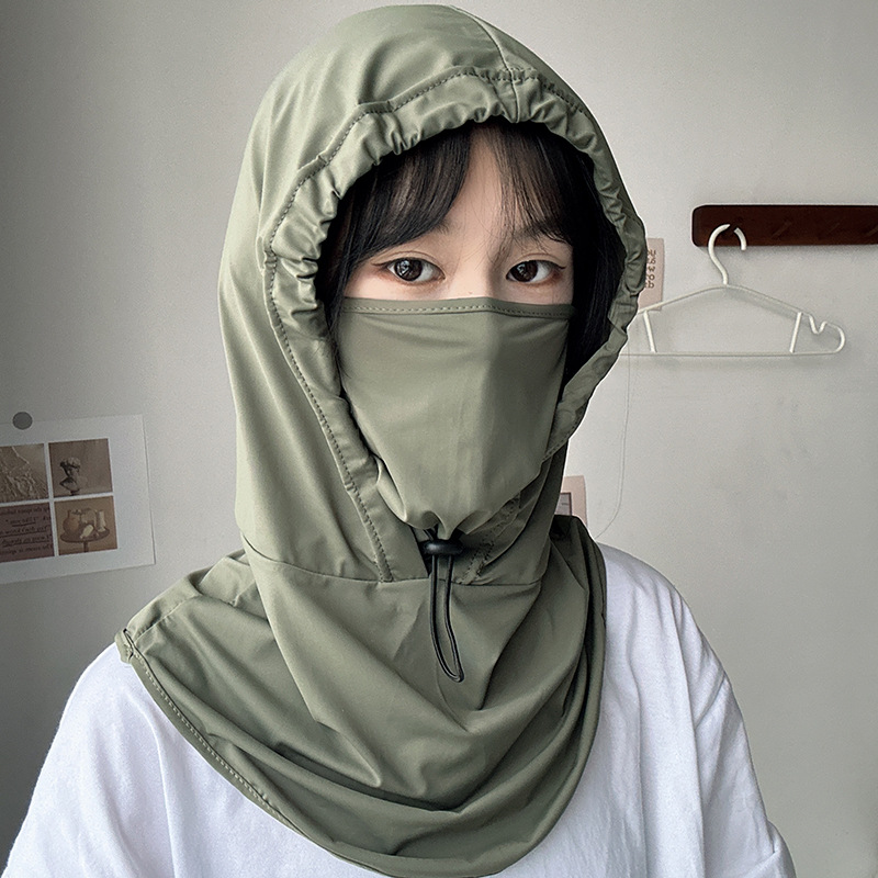 Mũ Trùm Đầu Chống Nắng Kèm Khẩu Trang Nam Nữ - Nón Che Nắng Chống Tia UV Có Dây Rút
