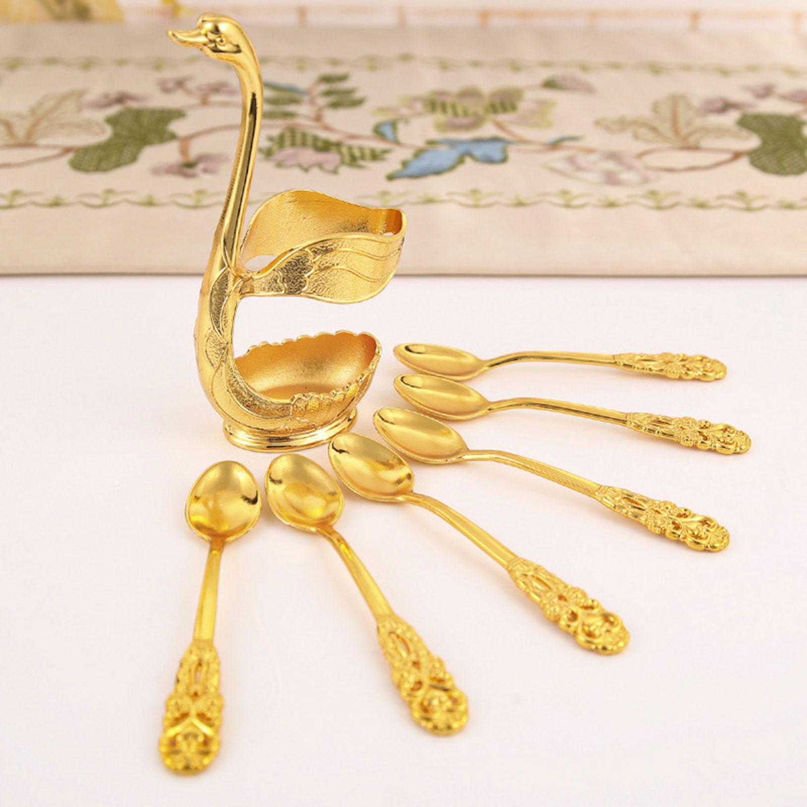 Creative Decorative Swan Base Holder Set Ice Cream Spoons Dinnerware Set for Restaurant Decor