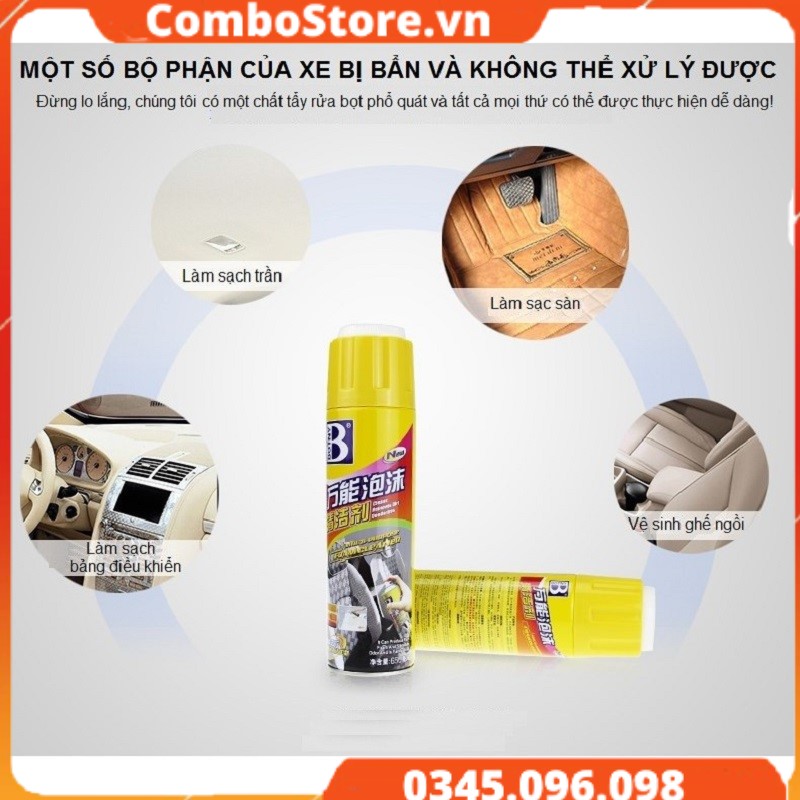 Chai xịt bọt bảo dưỡng da nội thất ô tô - Chai xịt bọt tẩy vệ sinh đa năng xe hơi - Botny 650ml