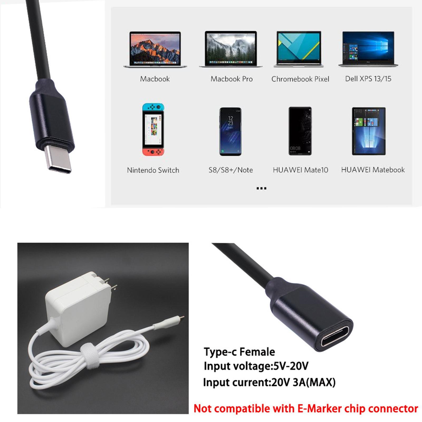 PD 60W Type-C Mây sang nữ Cáp mở rộng 3A 20V Nguồn điện USB 0,5/1/1,5m dây sạc dây mở rộng Màu kết nối: 1,5m