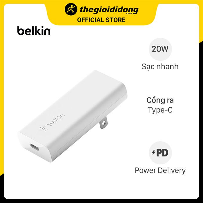 Adapter sạc Type C PD 20W GaN Belkin WCH009 Trắng - Hàng chính hãng