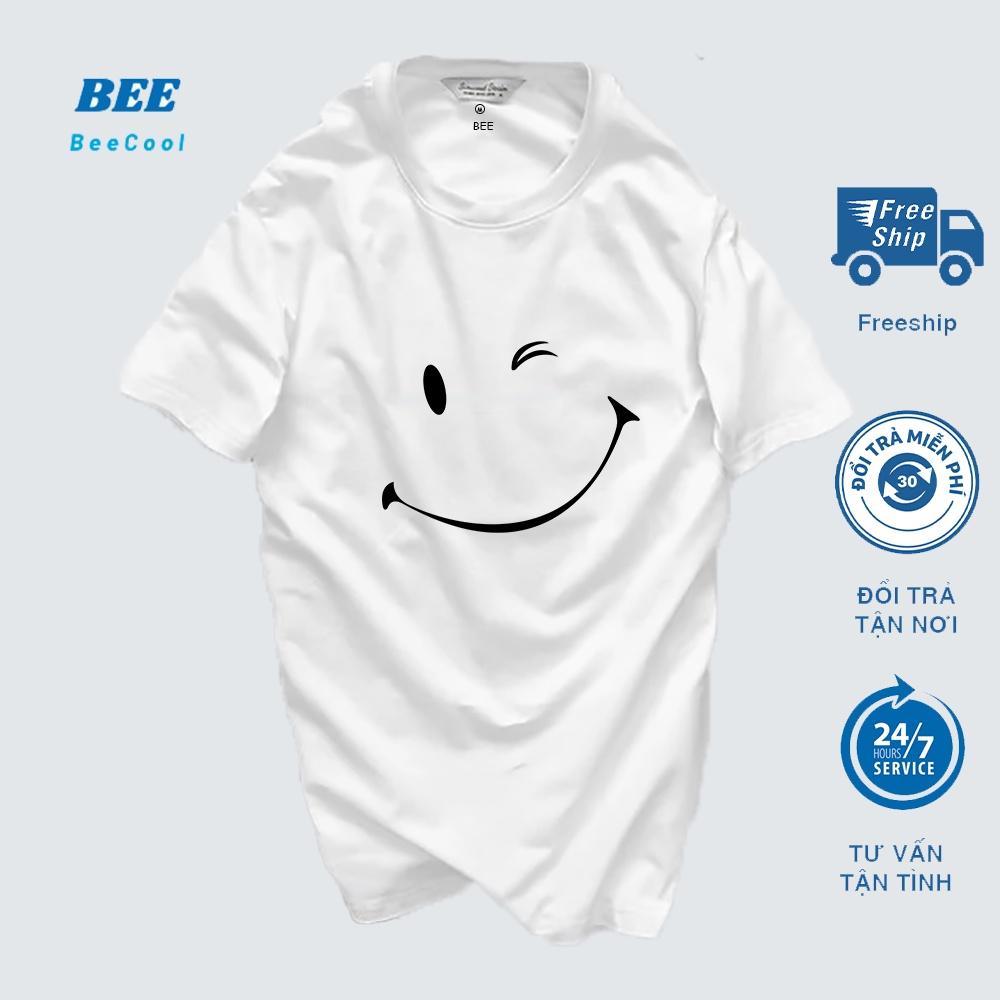 Áo thun unisex in mặt cười BeeCool thun cotton dày mềm mịn G1